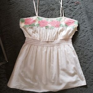Spaghetti strap top with pink floral trim